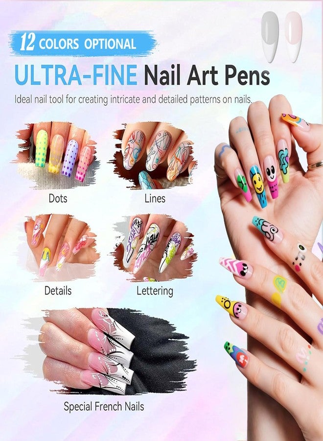 KTouler 12 Colors Nail Art Polish Pens,Quick-Drying Acrylic Art Paint Markers for Painting Nails,Dotting Pen Drawing Painting Brush for DIY Nail Art Beauty Adorn Manicure Tools - Image 2